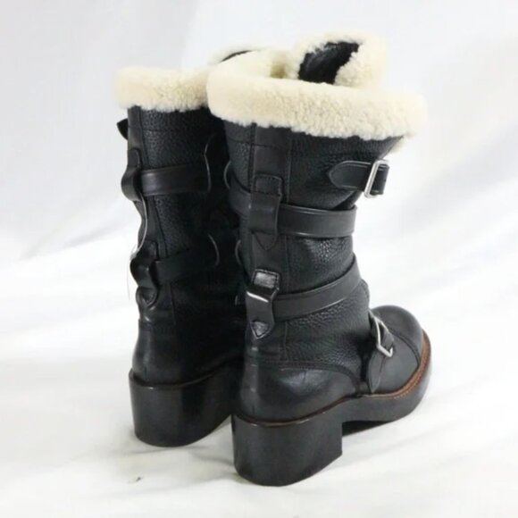 COACH Moto Shearling Pebbled Leather Buckle Boots NEW Sz 5 US Wmn Shipped in Box - Picture 5 of 6